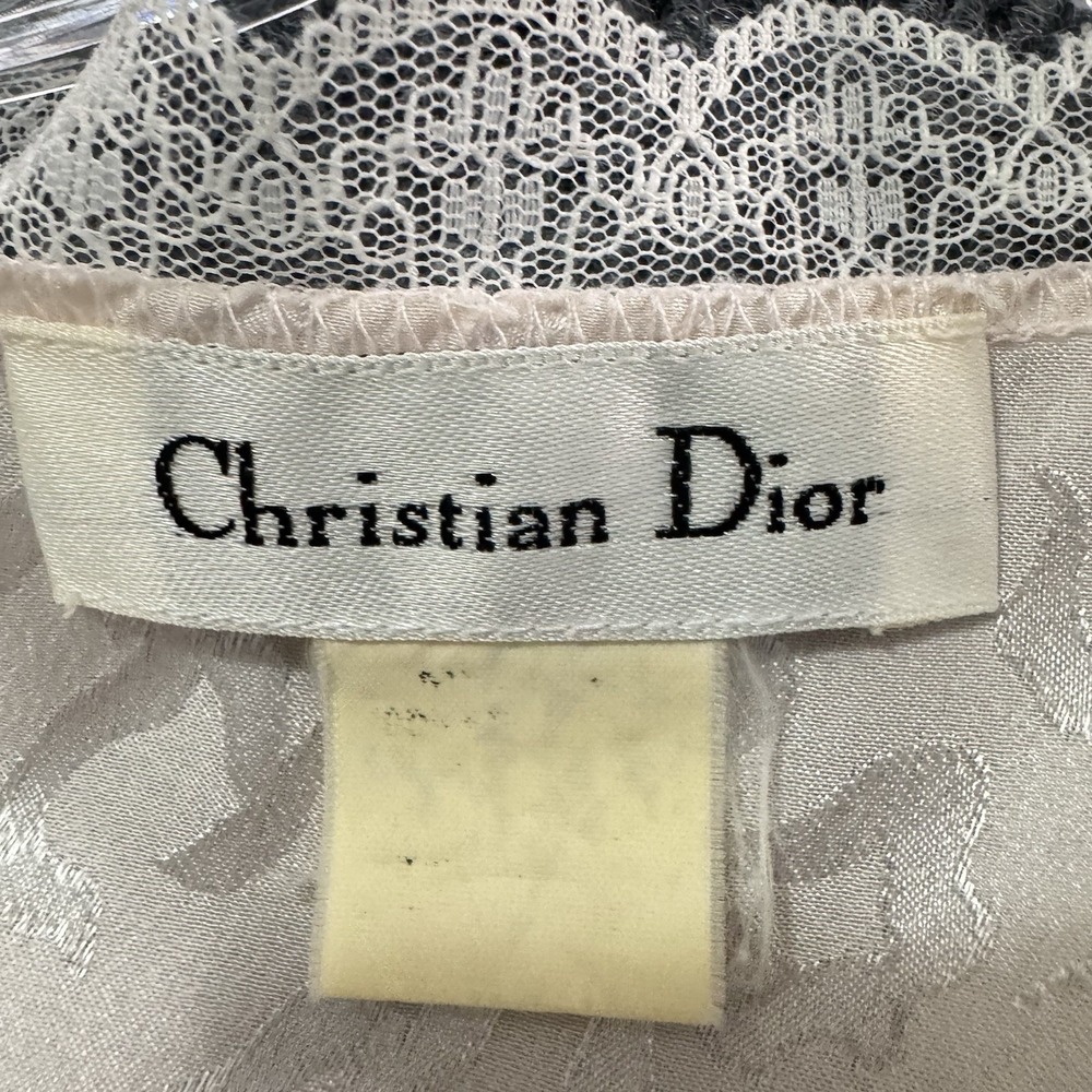 Christian Dior VTG  Baby Pink Satin Lace Maxi Nightgown Jacquard Bow Design Sz M - Picture 6 of 9